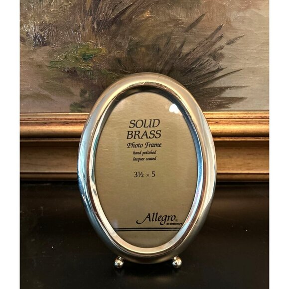 Solid Brass Oval Photo Frame Hand Polished Lacquer Coated 3.5" X 5" Allegro - Picture 1 of 7